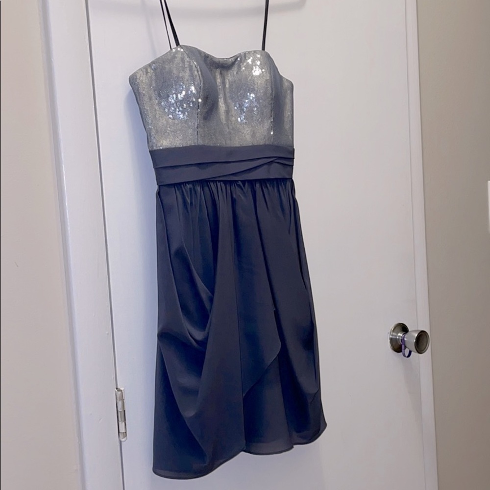 Blue Gray Sequined Strapless Dress